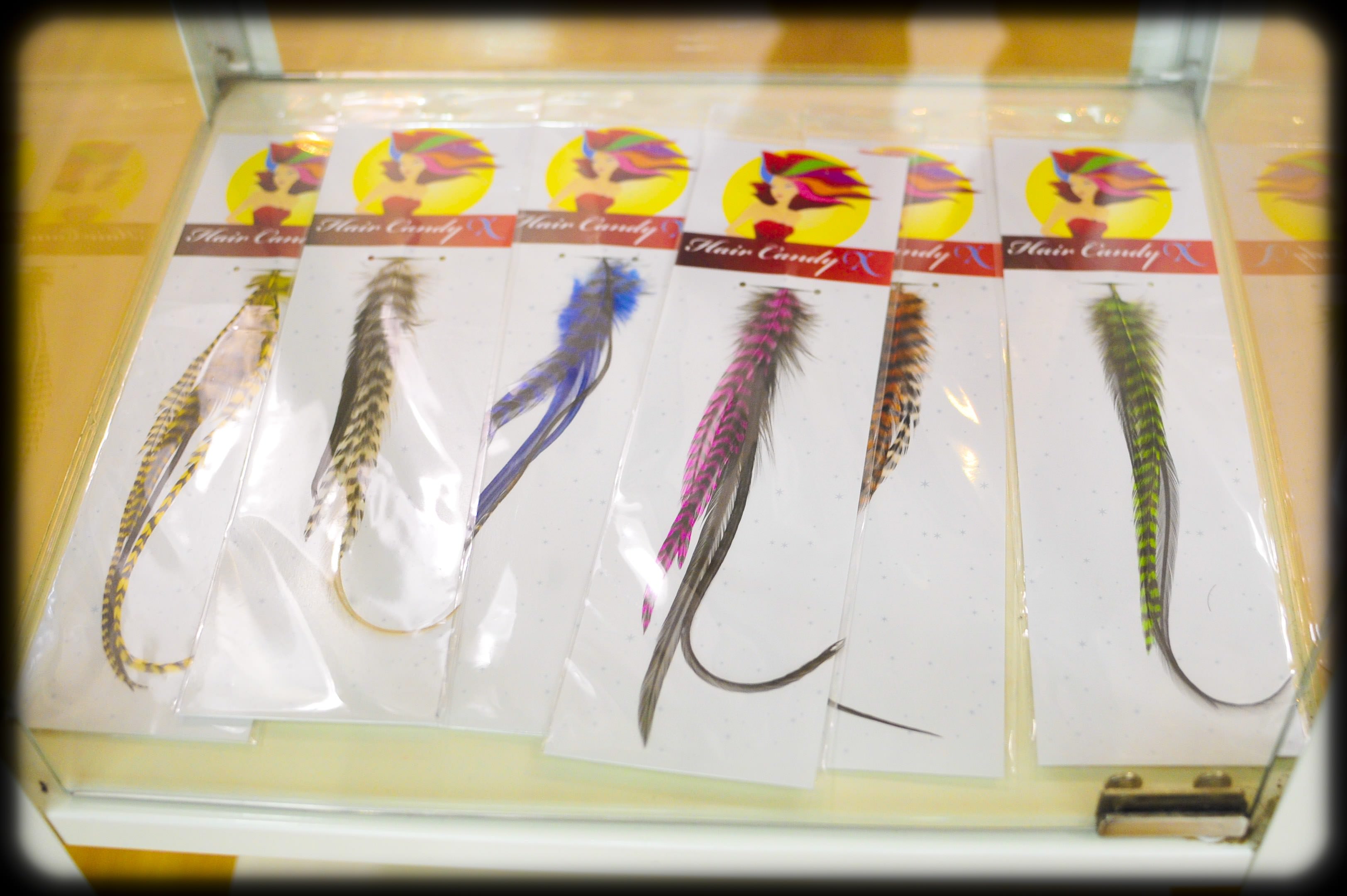 Some of the more colourful feather extensions