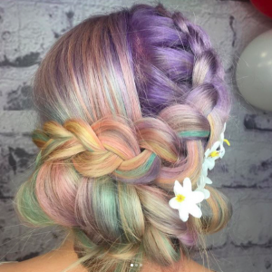 pastel rainbow hair, pastel braids for festival season at voodou liverpool hair salons