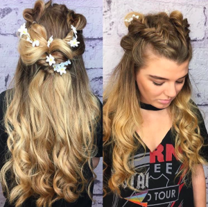 bohemian braids with flowers for festival hair at voodou liverpool hair salons