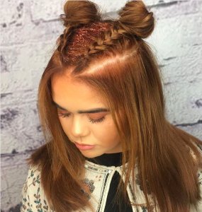 glitter roots, space buns and braids for festival hair at voodou liverpool hair salons