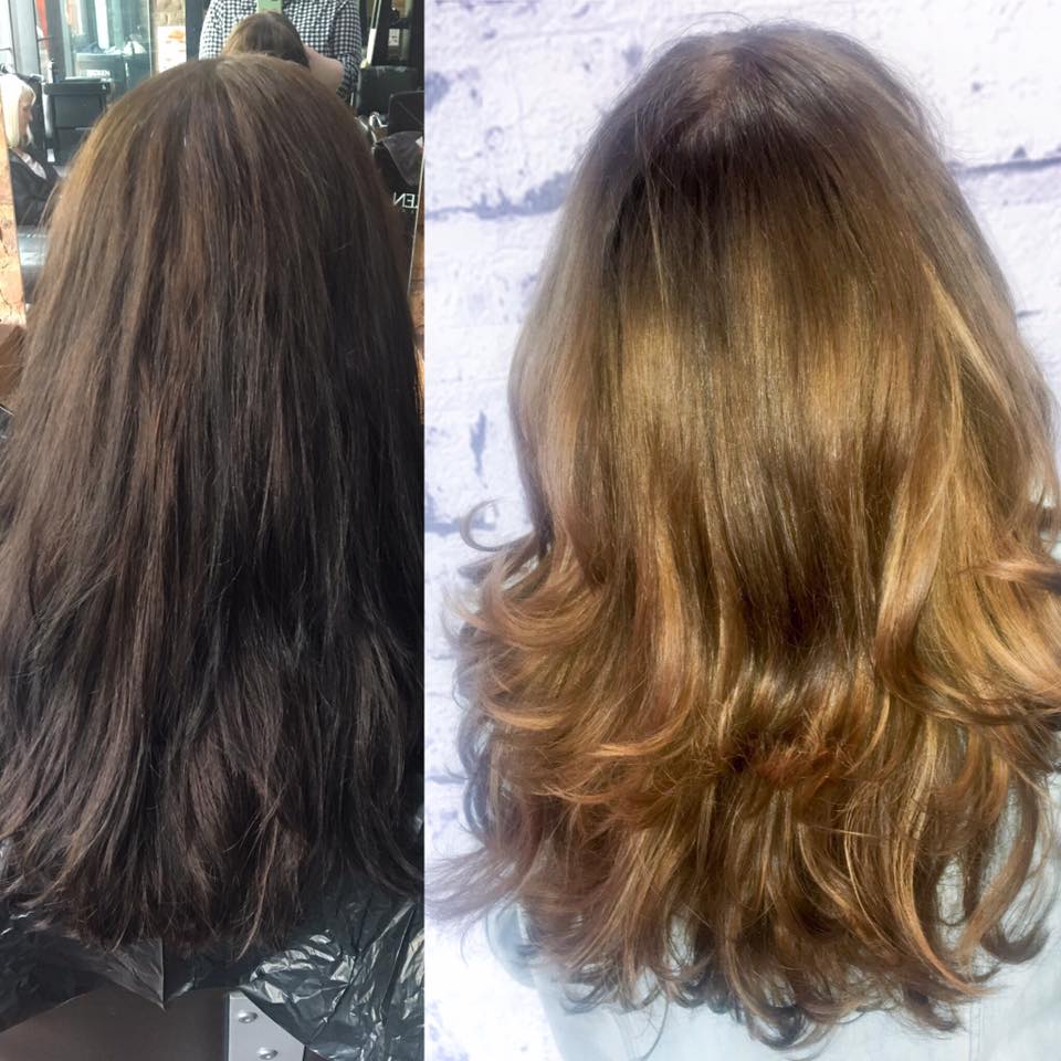 brunette to dark blonde hair colour transformation